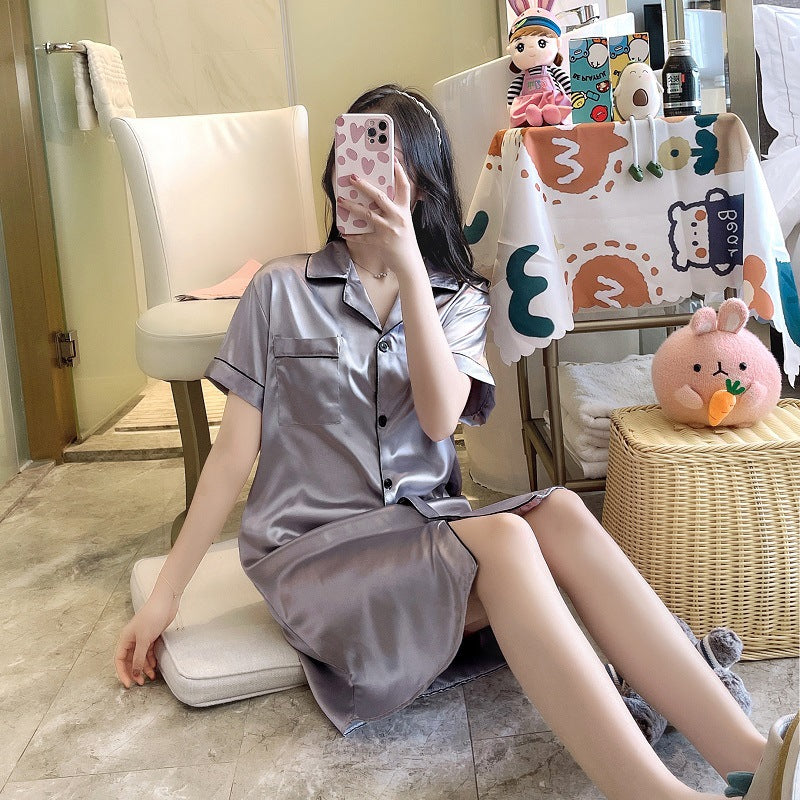 Silky Shirt Style Nightdress